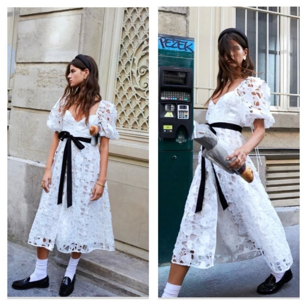 For Love and Lemons Heart Midi Dress with Bow Belt, L